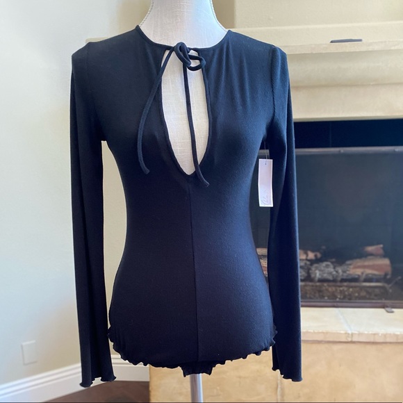 NWT Chelsea Bodysuit Rib knit Long Sleeve Black S - Picture 2 of 7